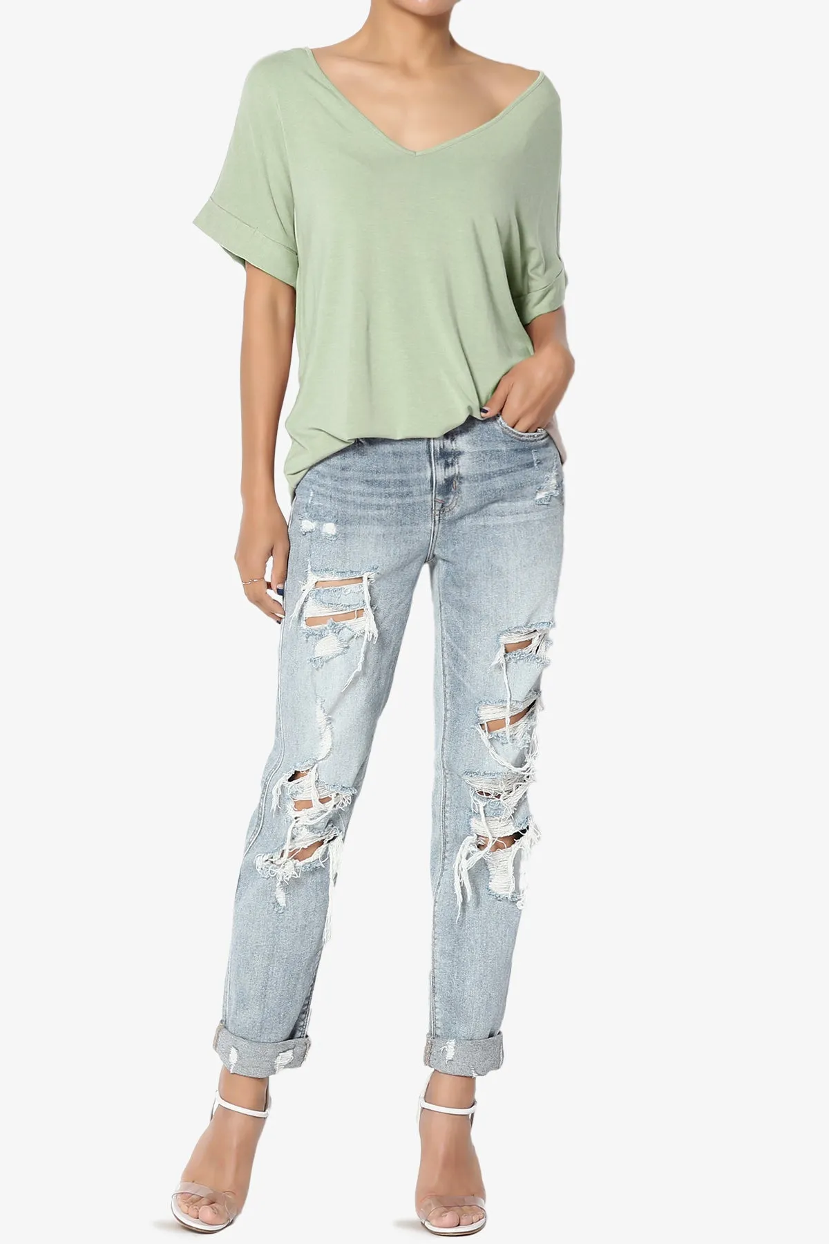 Tracey Wide V-Neck Jersey Top PLUS