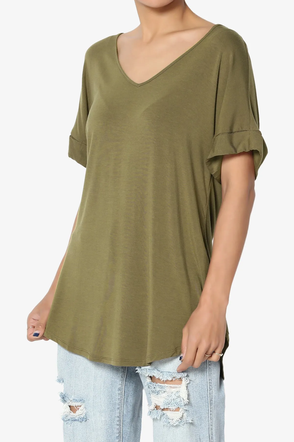 Tracey Wide V-Neck Jersey Top PLUS