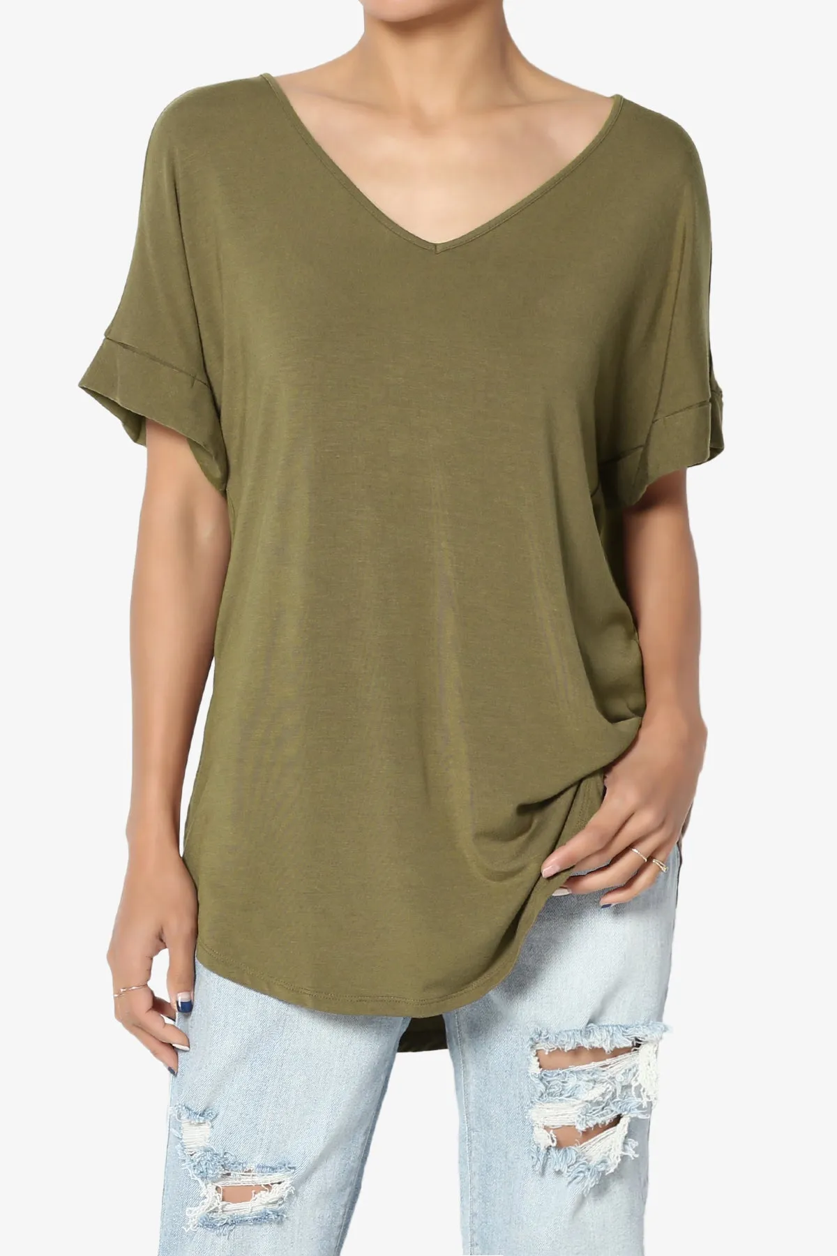 Tracey Wide V-Neck Jersey Top PLUS