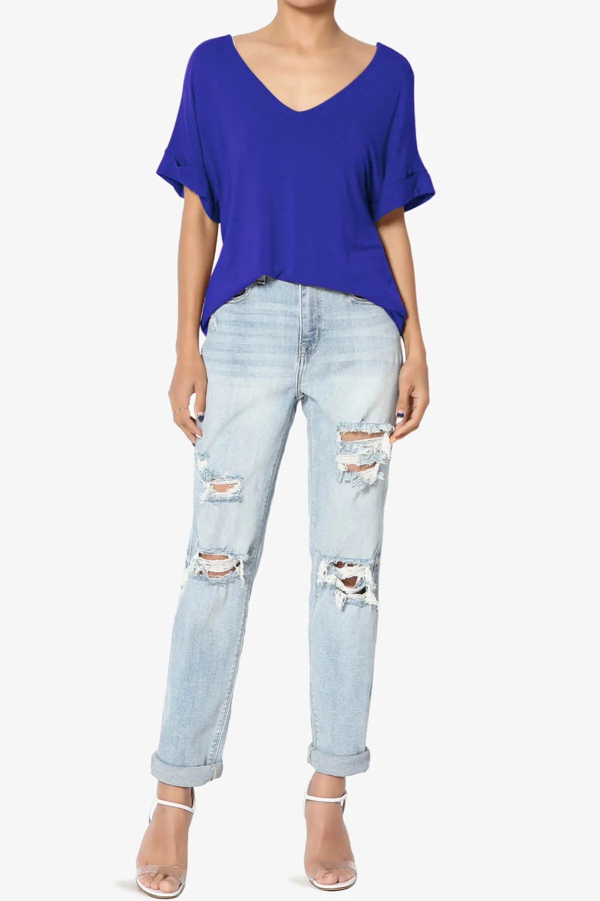 Tracey Wide V-Neck Jersey Top PLUS