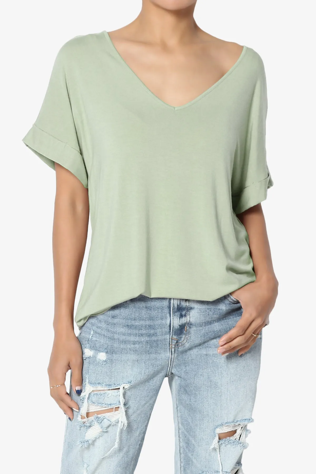 Tracey Wide V-Neck Jersey Top PLUS