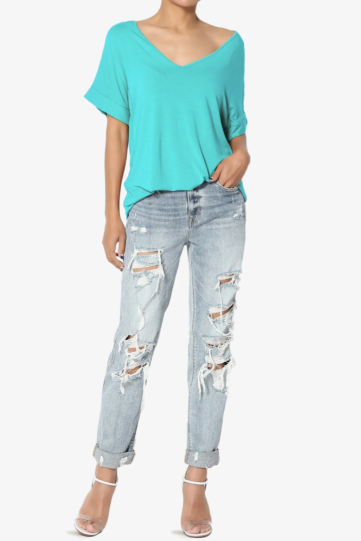 Tracey Wide V-Neck Jersey Top PLUS
