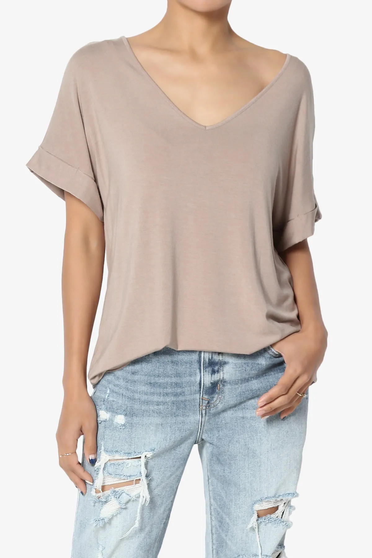 Tracey Wide V-Neck Jersey Top PLUS