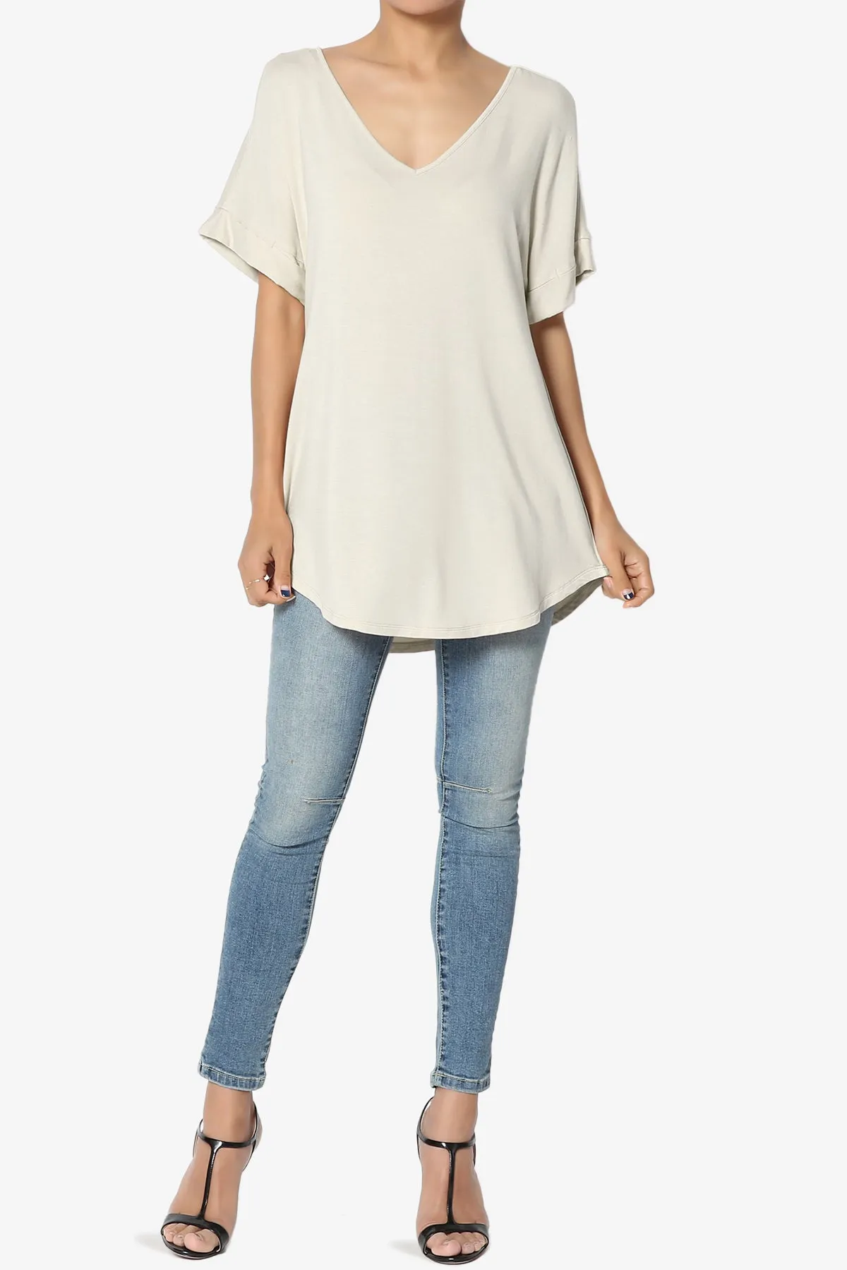 Tracey Wide V-Neck Jersey Top PLUS