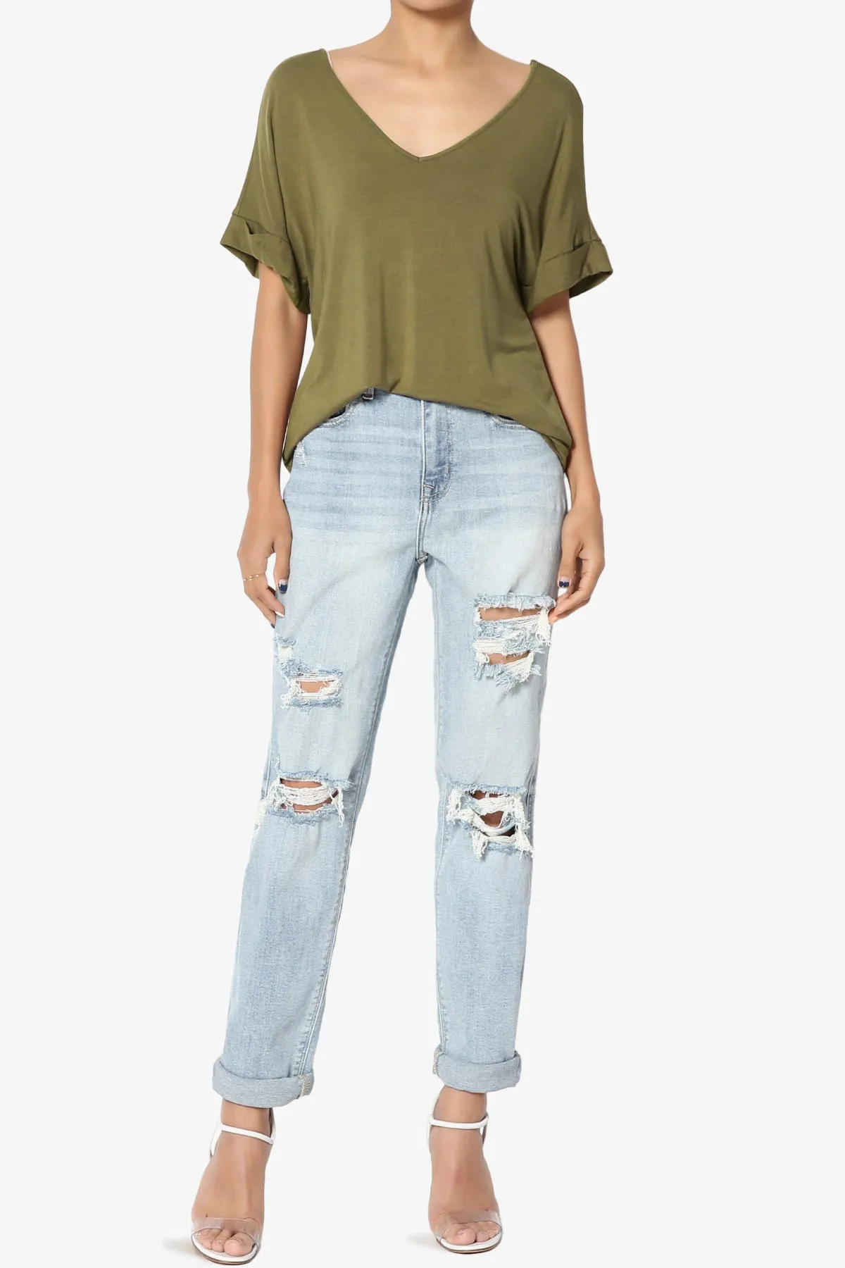 Tracey Wide V-Neck Jersey Top PLUS