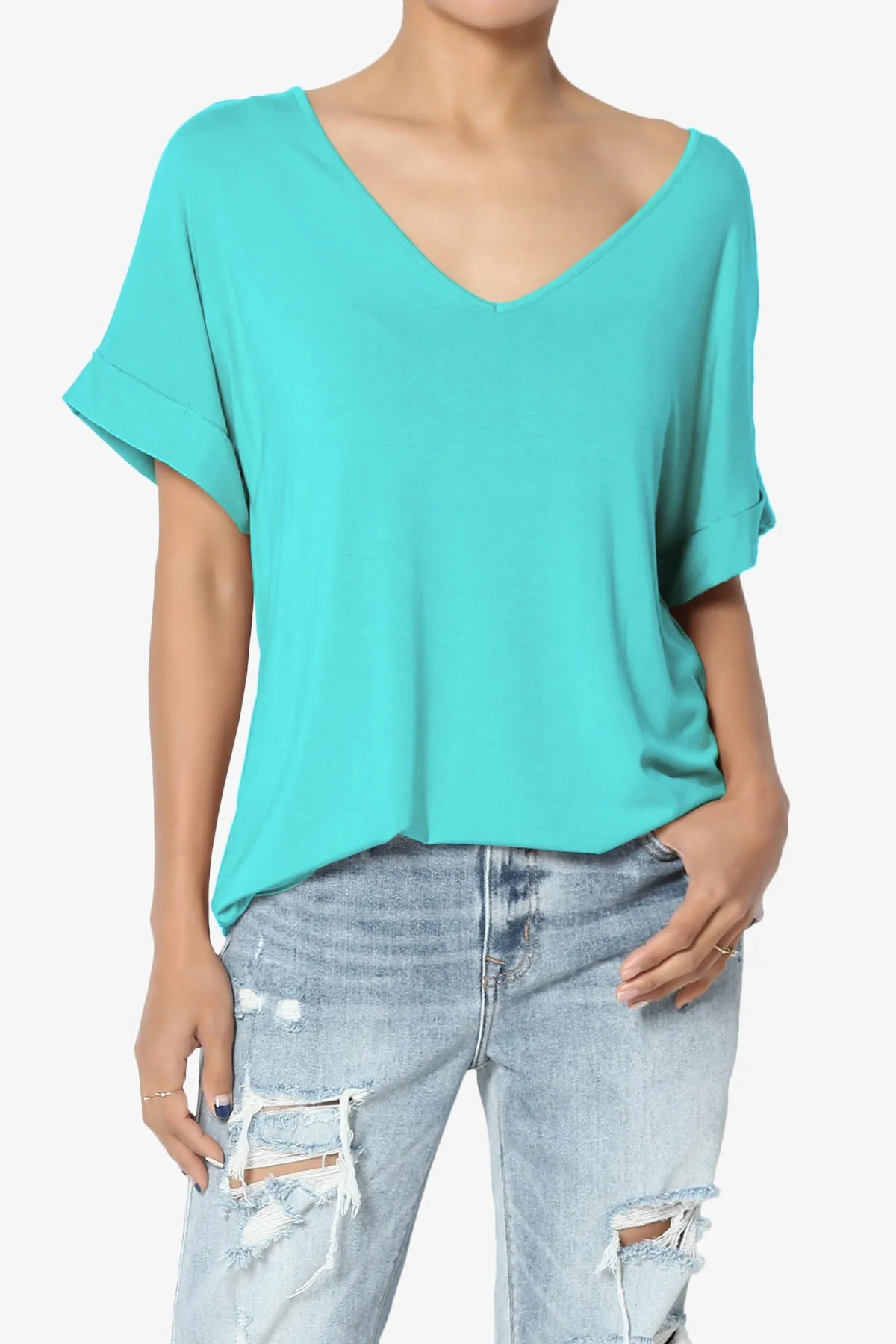 Tracey Wide V-Neck Jersey Top PLUS
