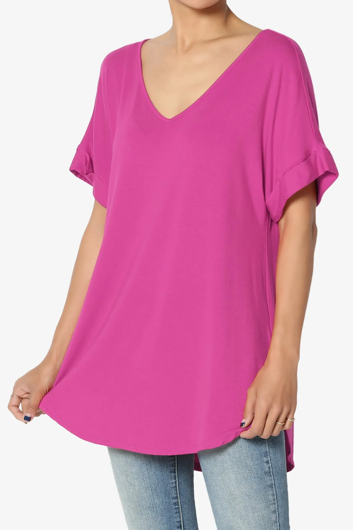 Tracey Wide V-Neck Jersey Top PLUS