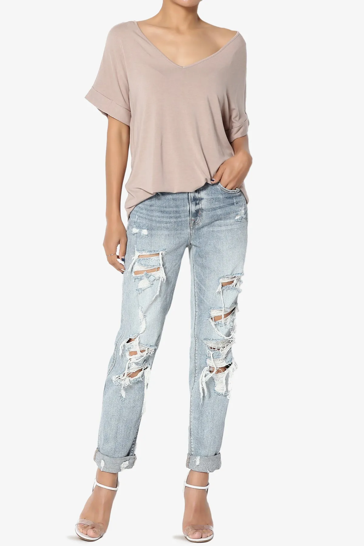 Tracey Wide V-Neck Jersey Top PLUS