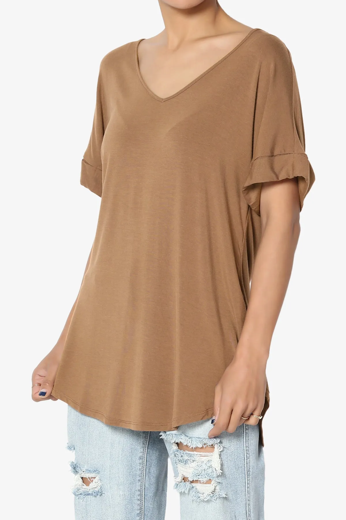 Tracey Wide V-Neck Jersey Top PLUS