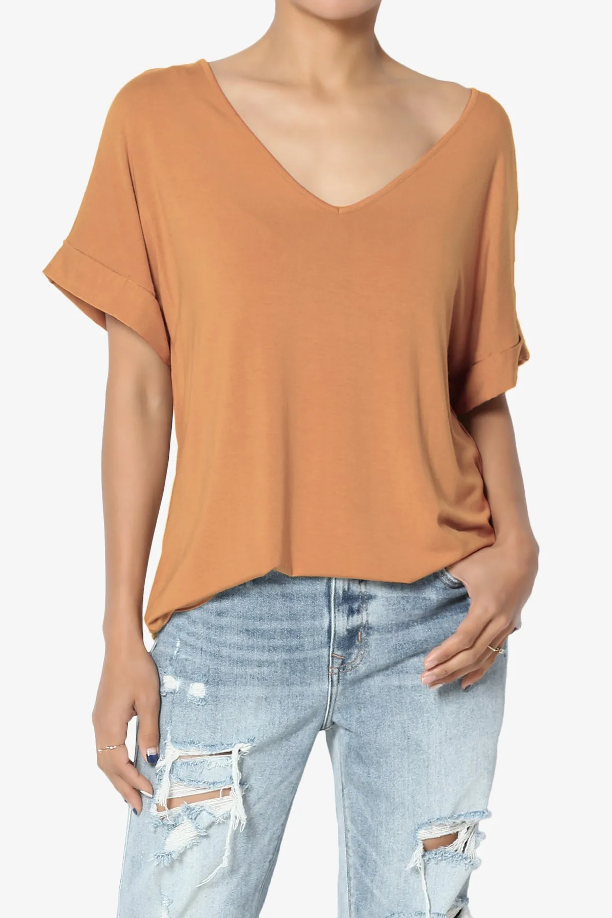 Tracey Wide V-Neck Jersey Top PLUS