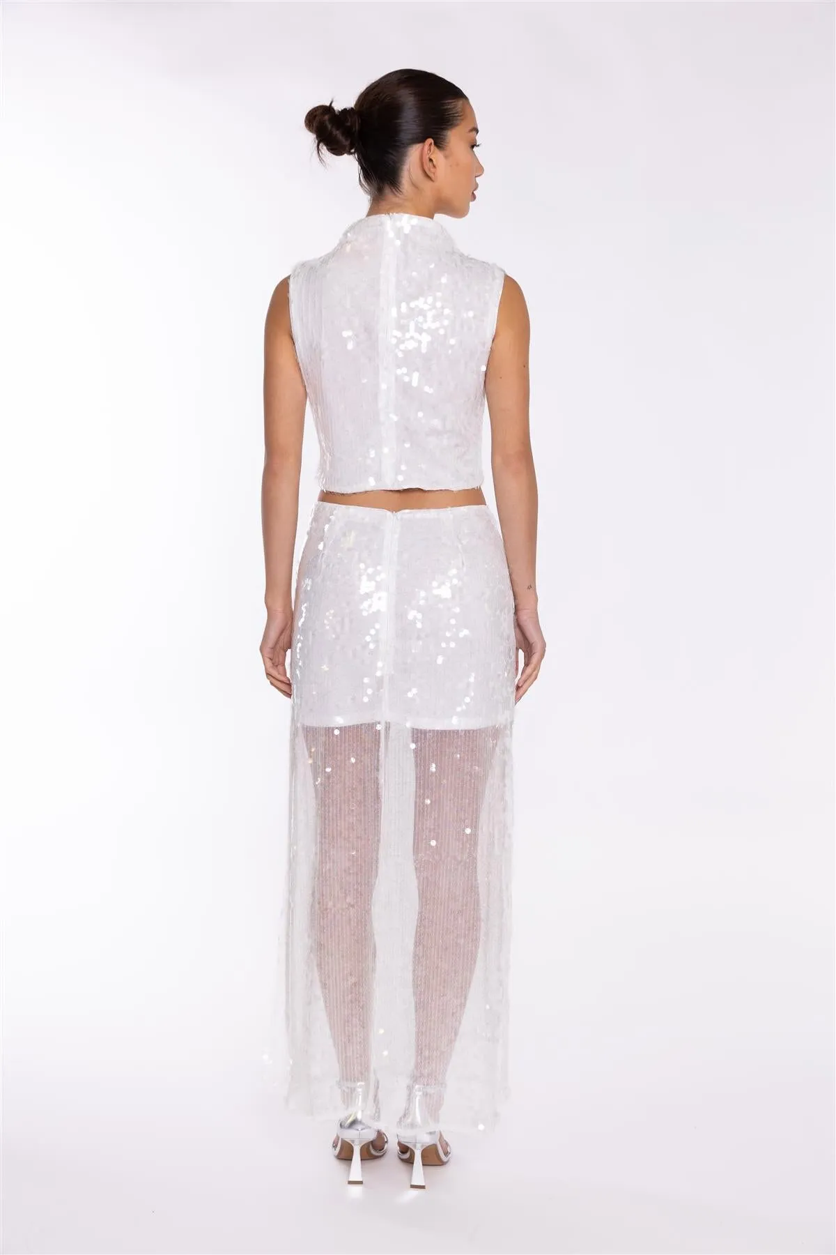 Transparent-Sequin Side-Split Midaxi-Skirt