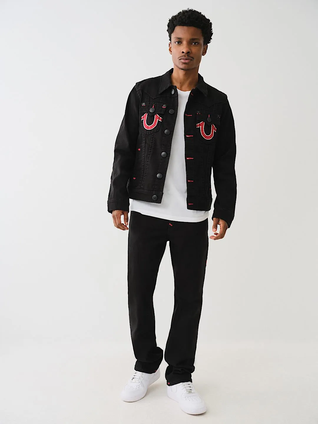 True Religion Men Black Straight Fit Solid Jeans