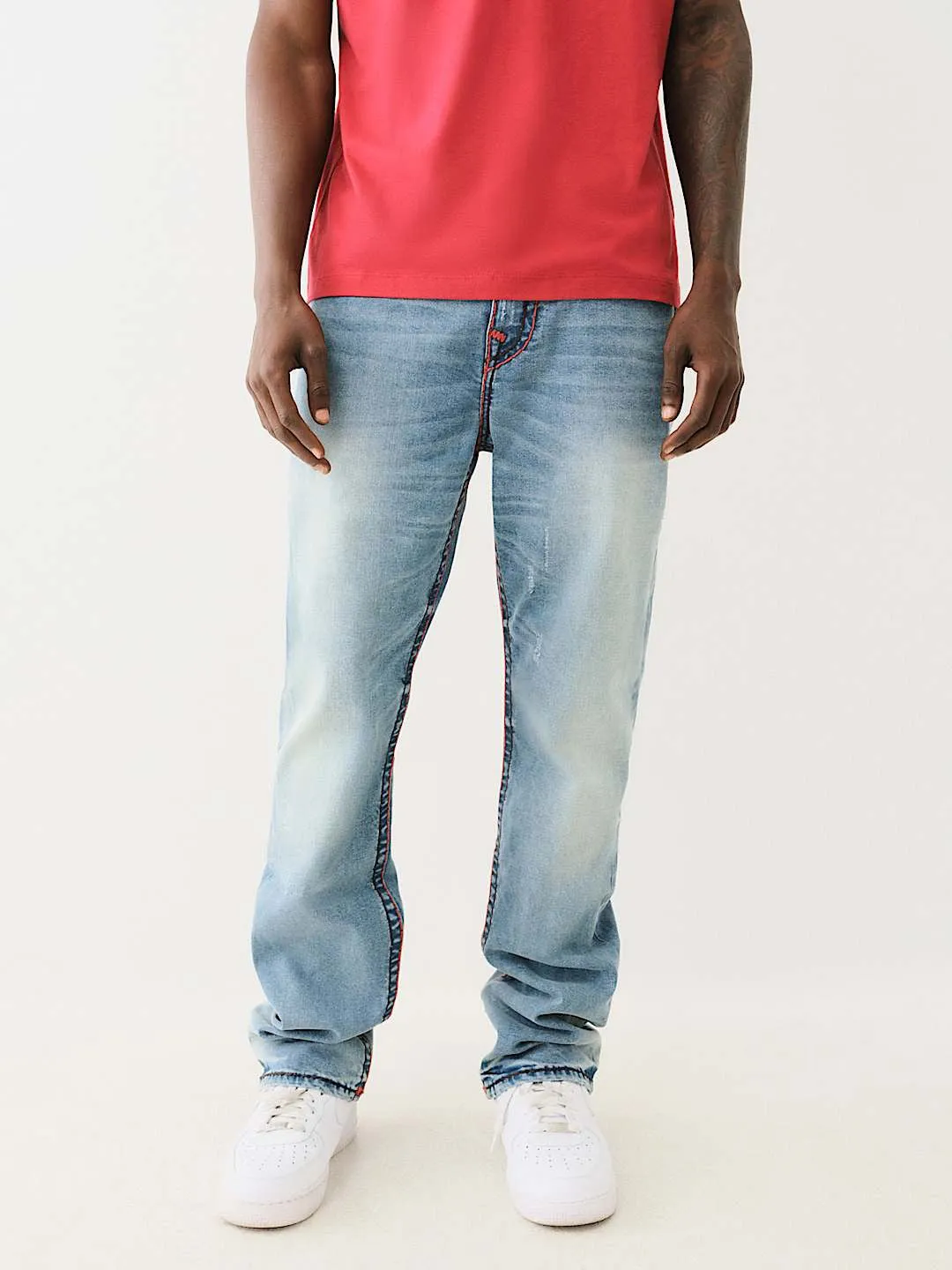 True Religion Super T Ricky Straight Fit Blue Mid Rise Washed Jeans