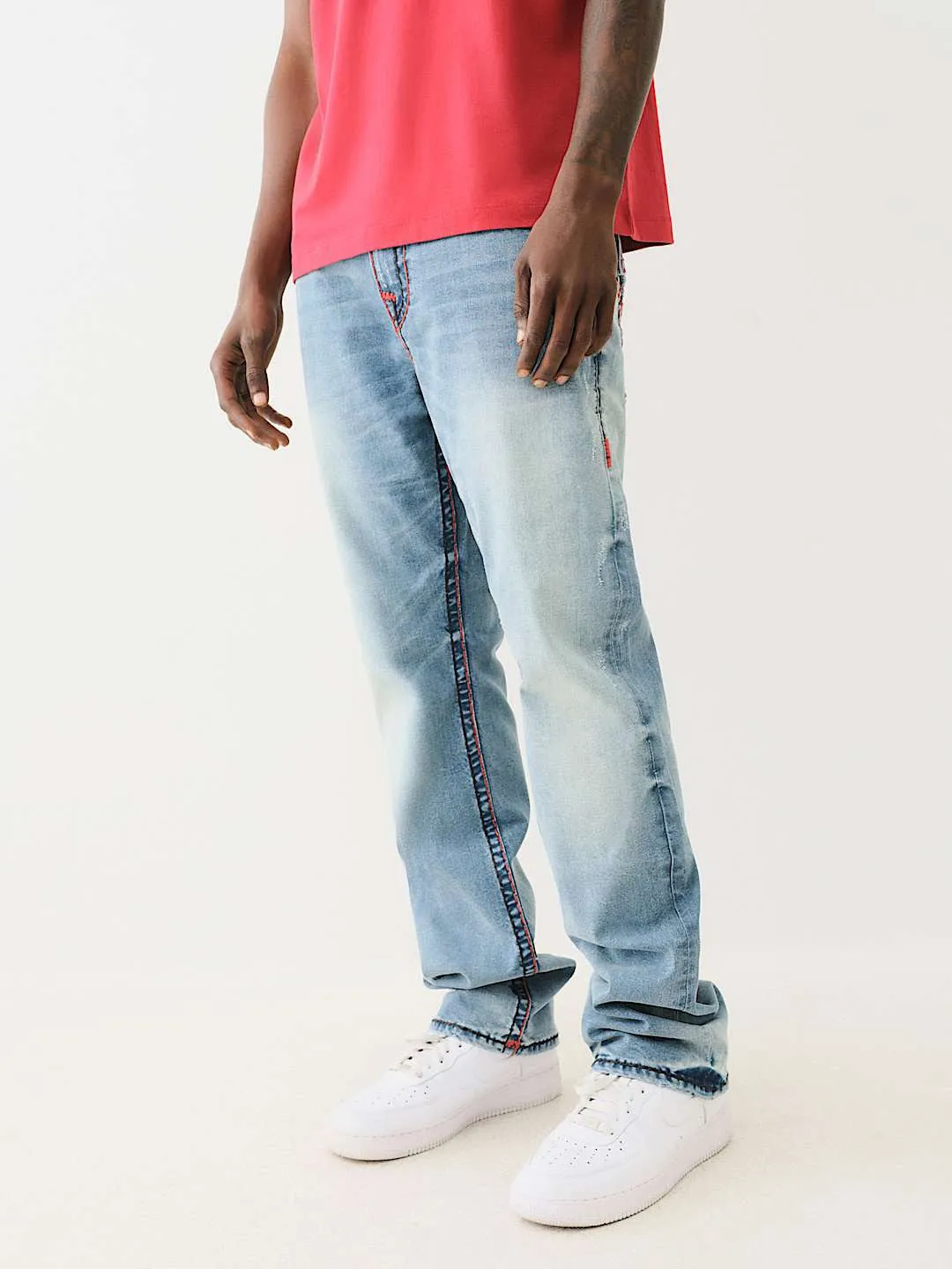 True Religion Super T Ricky Straight Fit Blue Mid Rise Washed Jeans