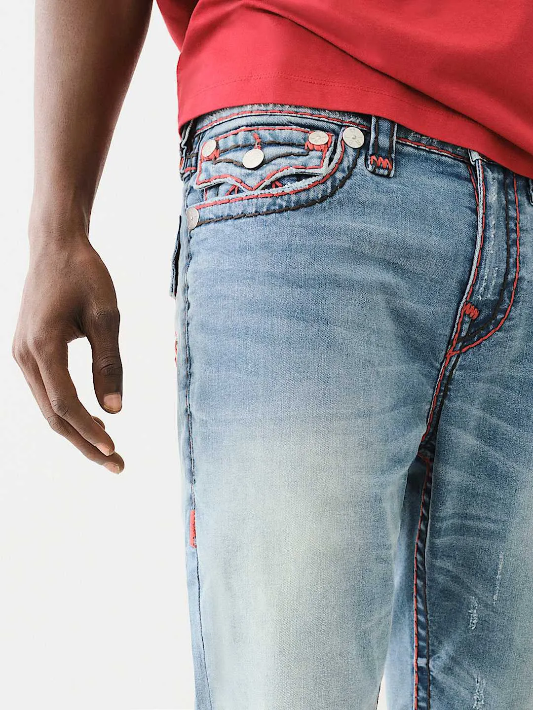 True Religion Super T Ricky Straight Fit Blue Mid Rise Washed Jeans