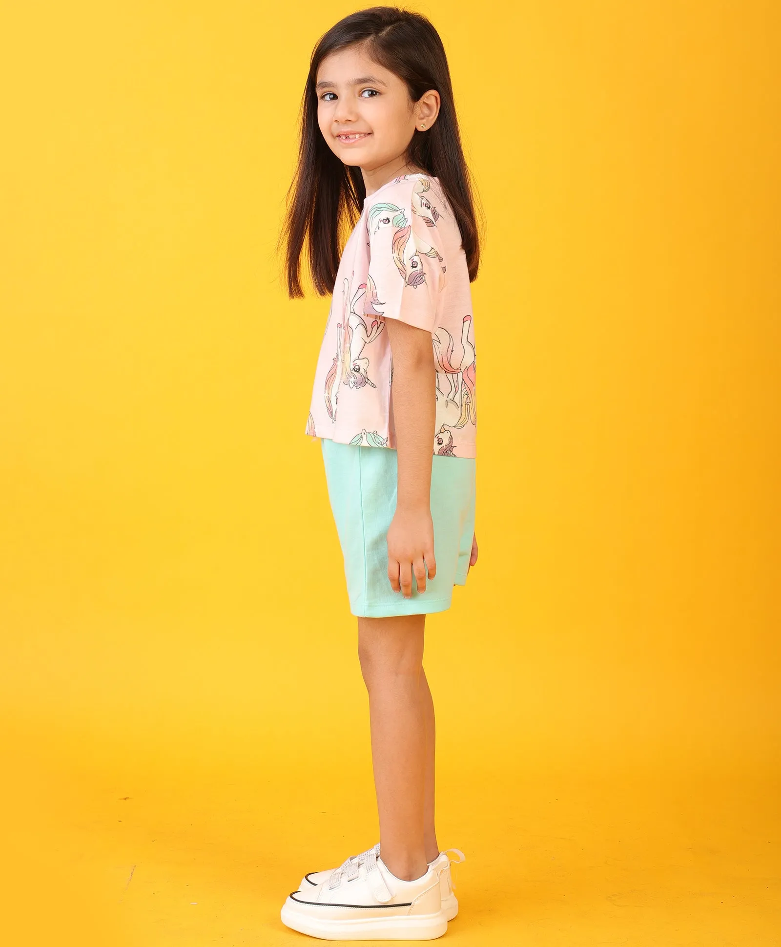 UNICORN STAR AQUA GIRLS SHORTS SET - PINK/AQUA