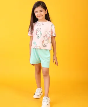 UNICORN STAR AQUA GIRLS SHORTS SET - PINK/AQUA