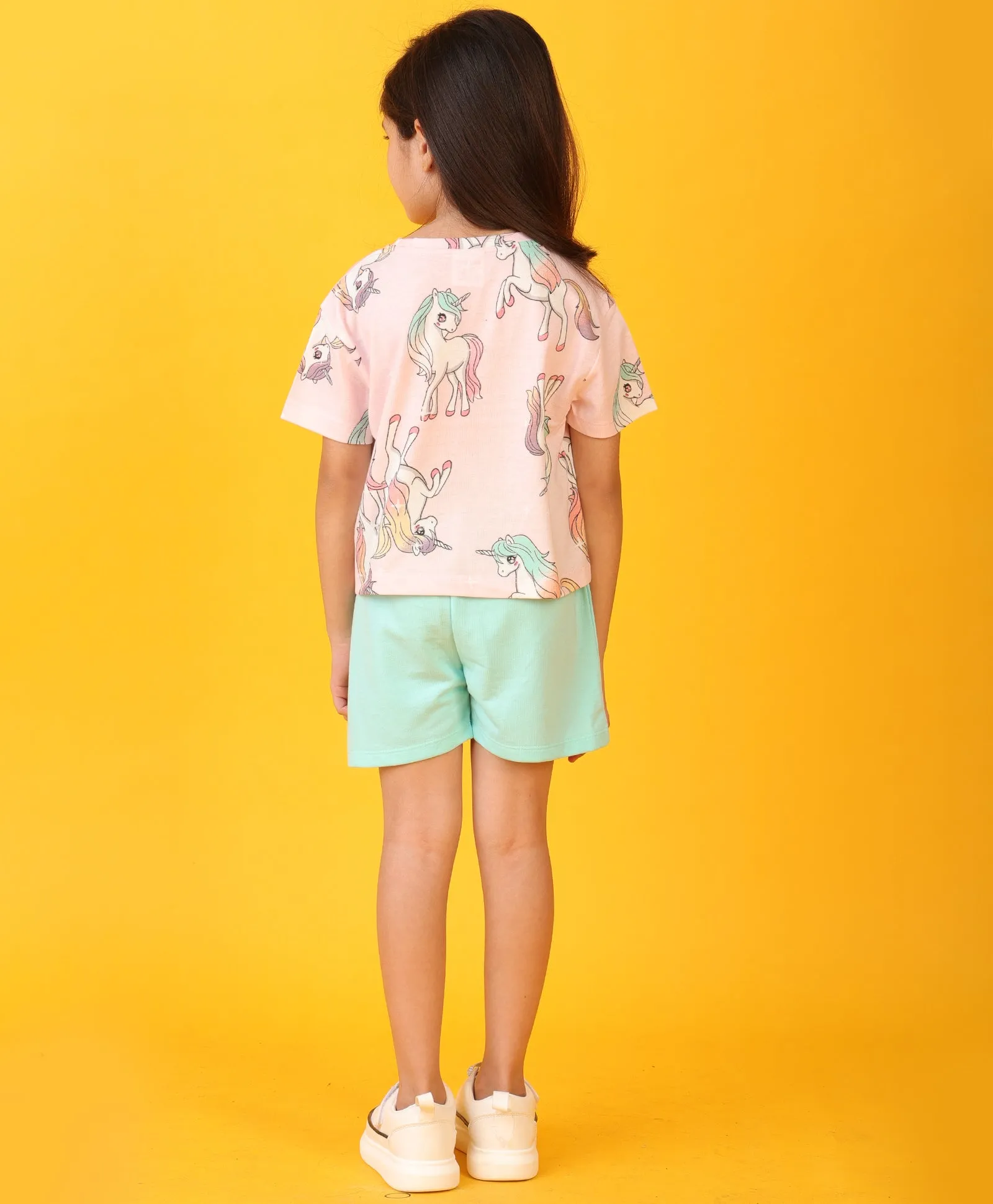 UNICORN STAR AQUA GIRLS SHORTS SET - PINK/AQUA