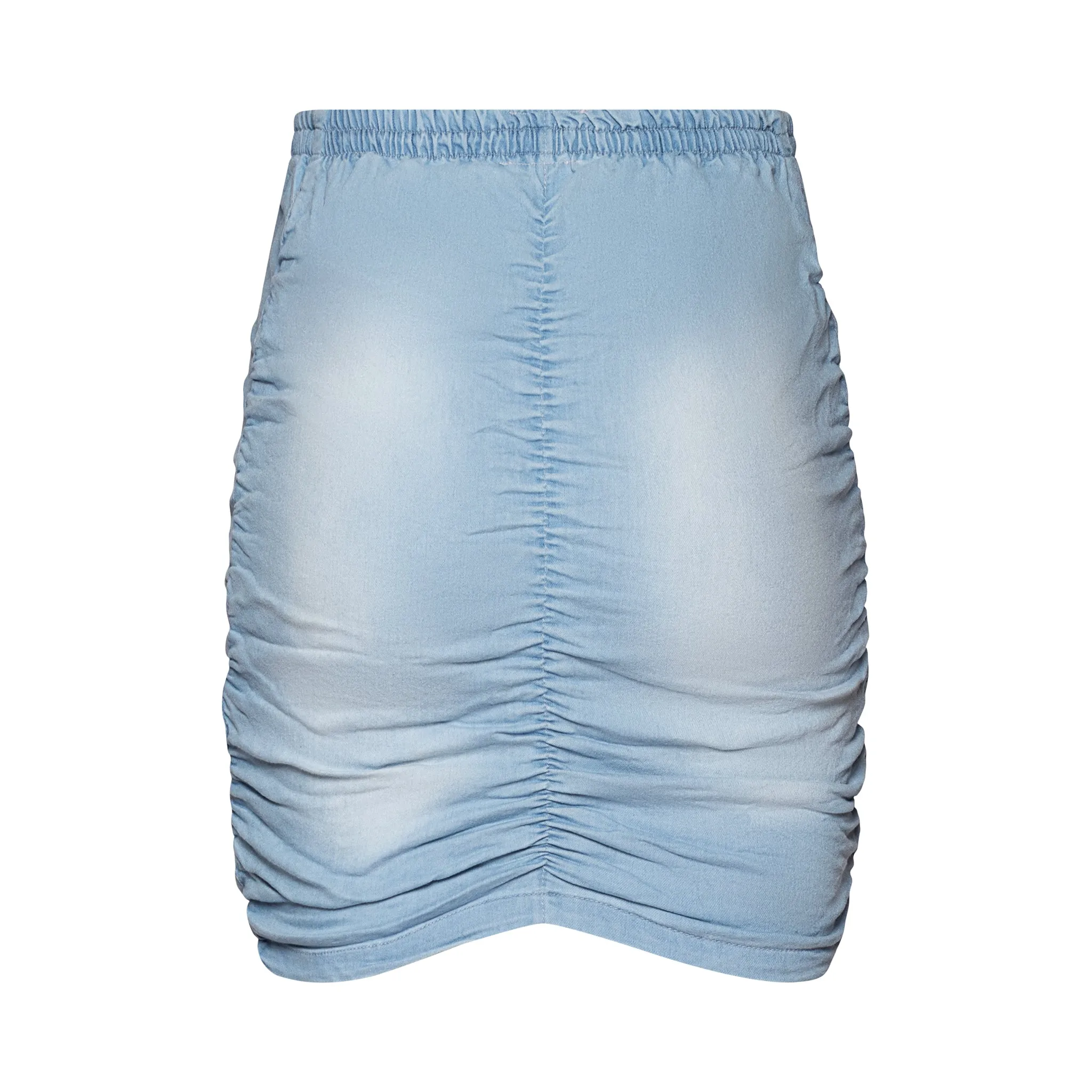 V Cut Ruched Denim Mini Skirt