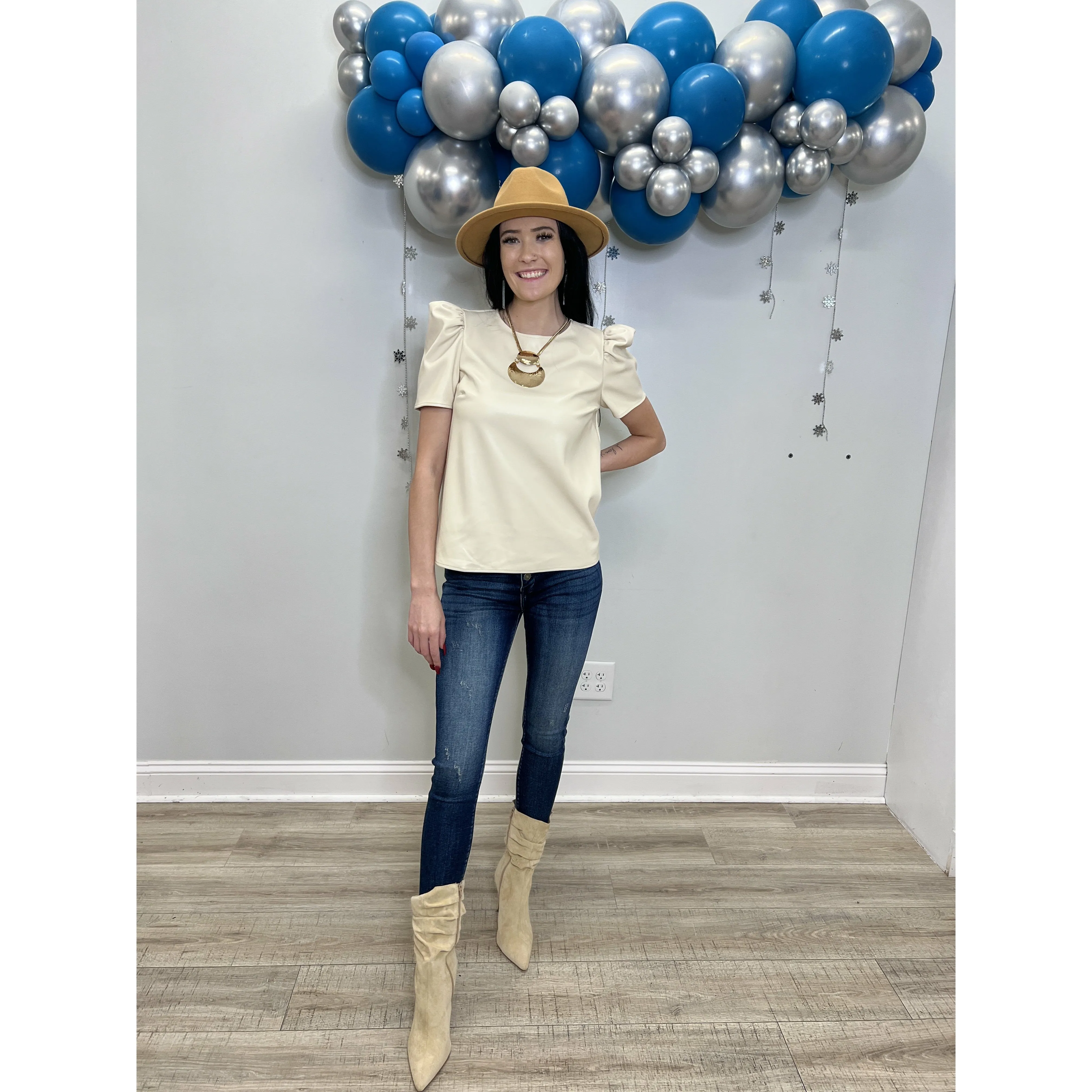 Vegan Leather Short Sleeve Top