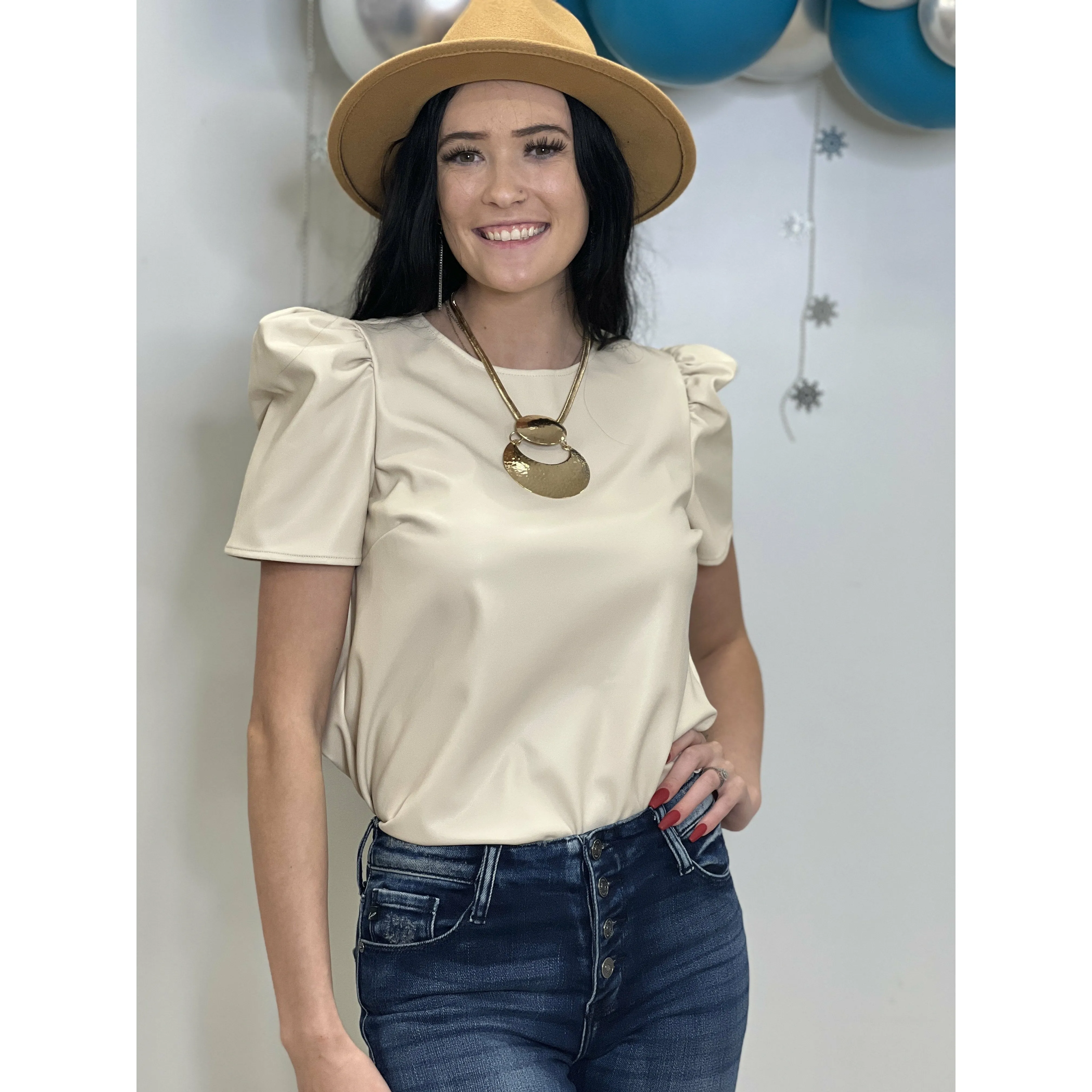 Vegan Leather Short Sleeve Top