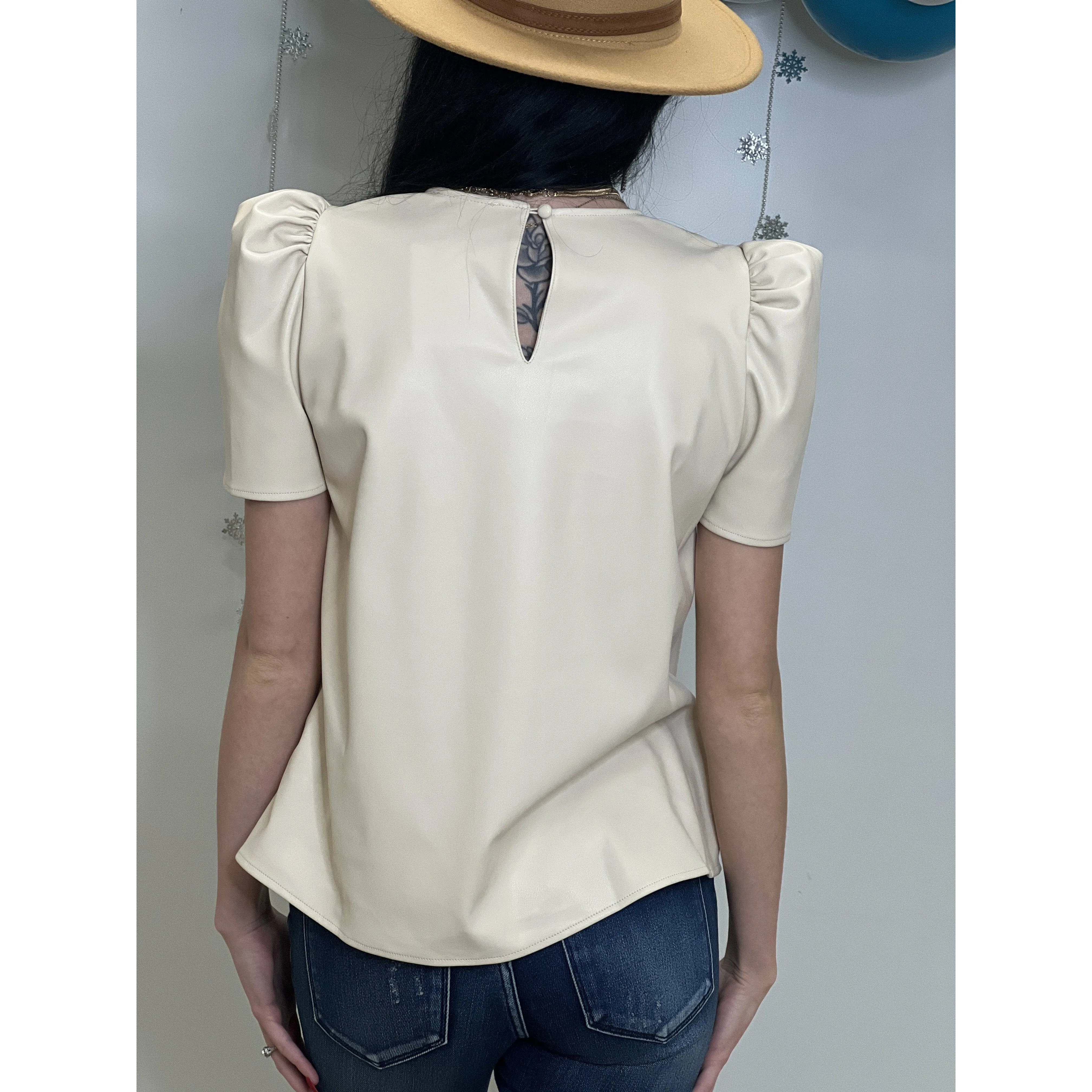 Vegan Leather Short Sleeve Top