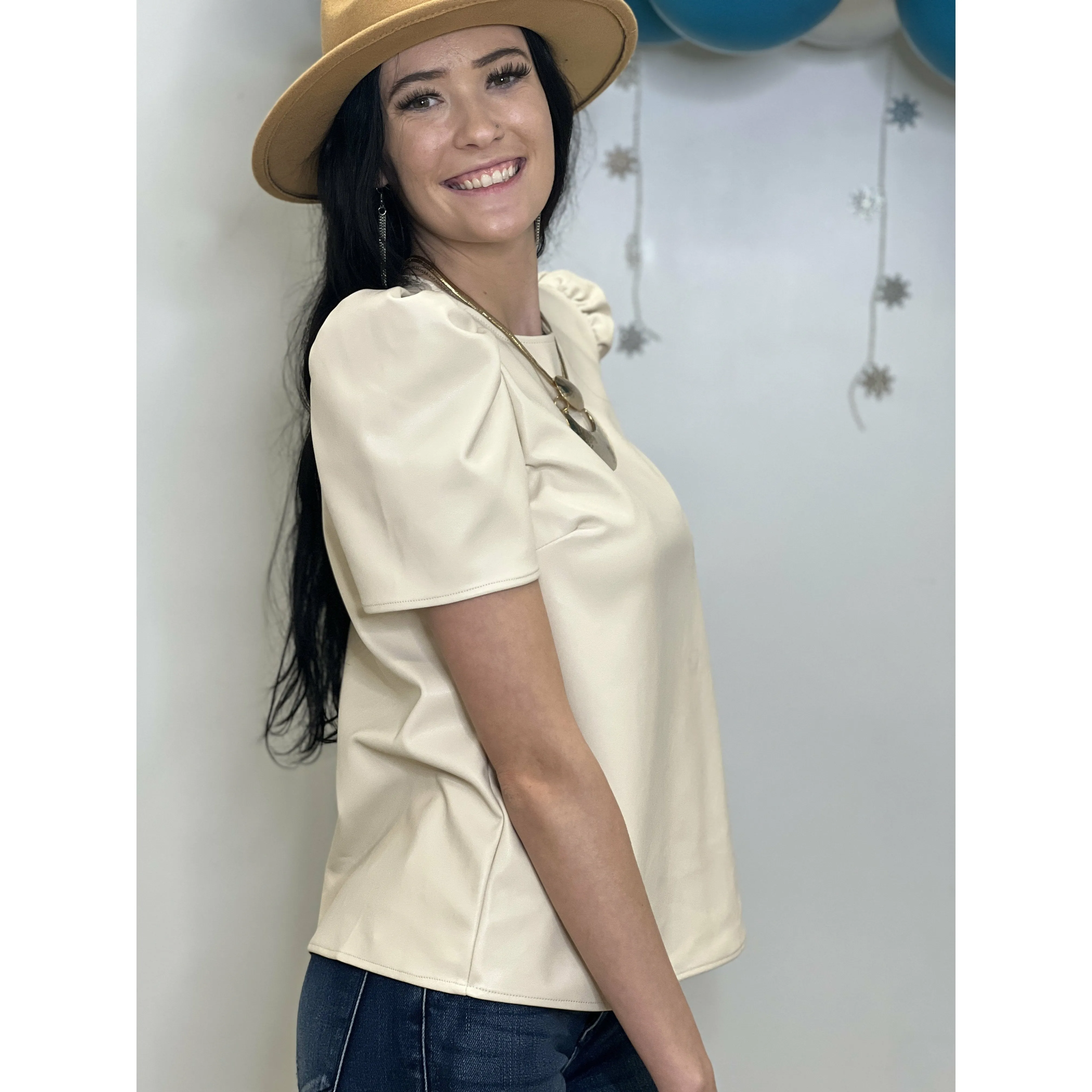 Vegan Leather Short Sleeve Top