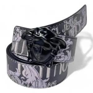 Versace Jeans Couture Black Printed Belt with Medusa Buckle