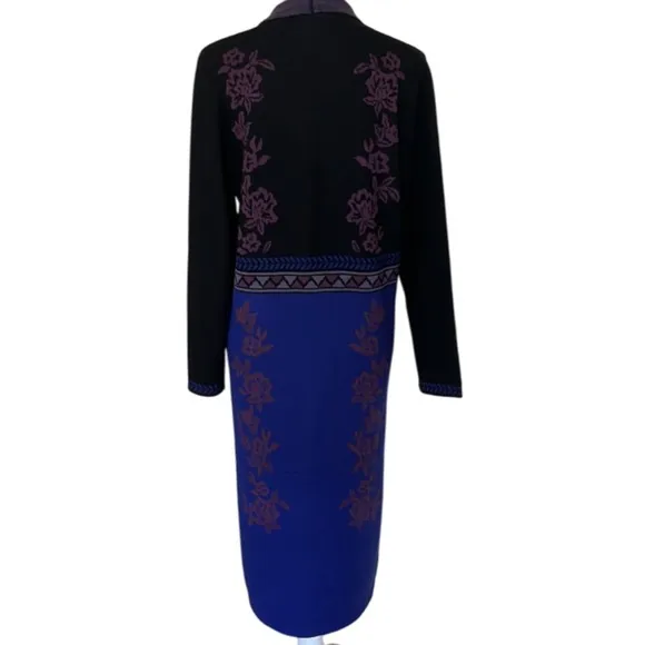 VERTIGO Chic Black/Purple Floral Duster Sweater- Size M