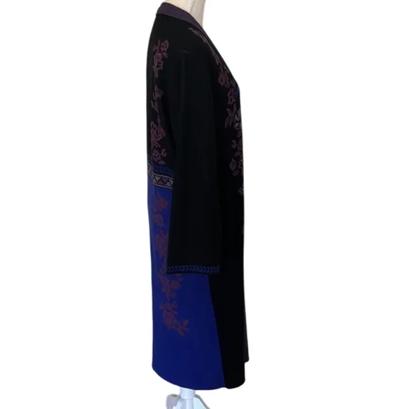 VERTIGO Chic Black/Purple Floral Duster Sweater- Size M
