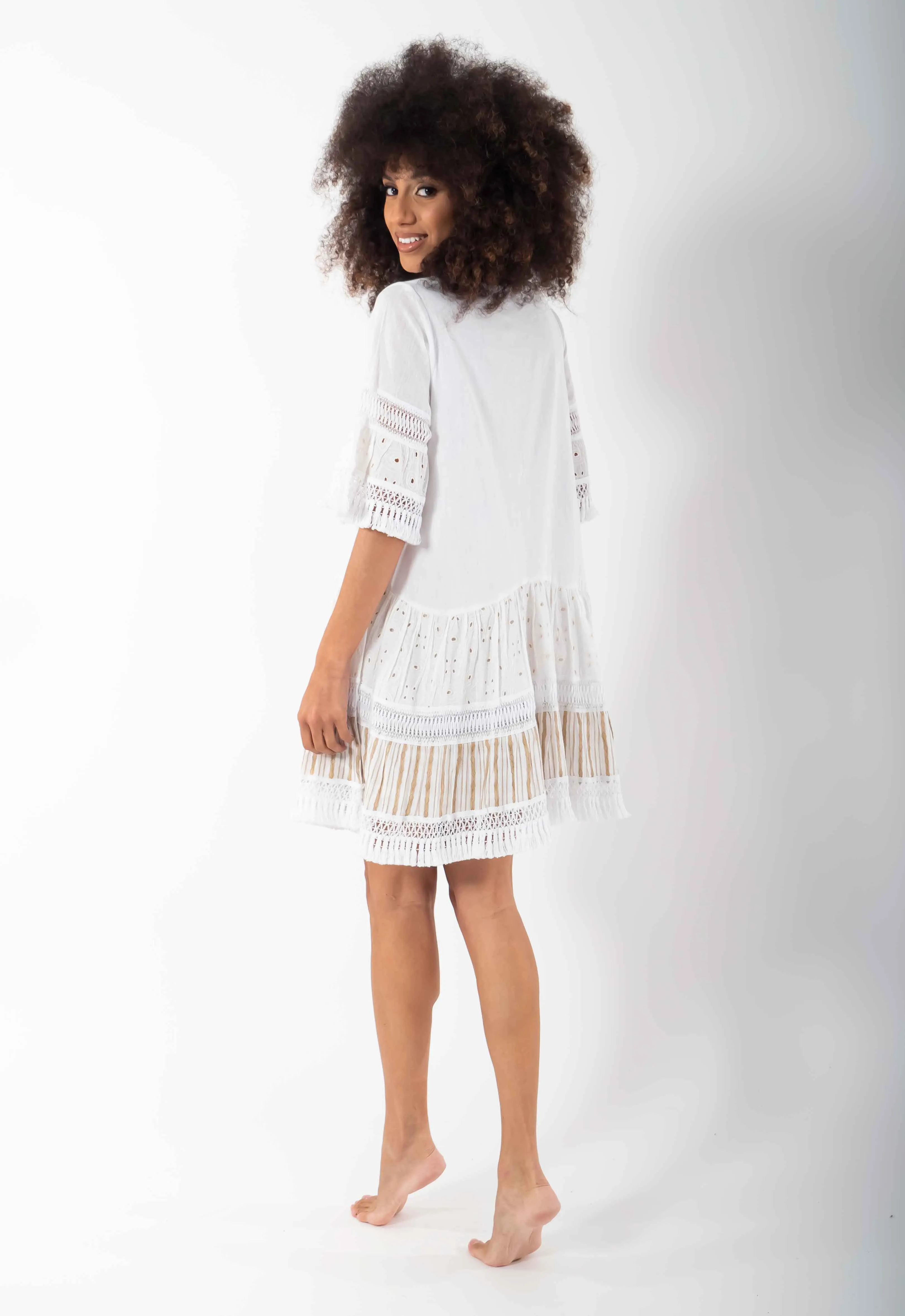 Vestito bianco con maniche a 3/4 Erika