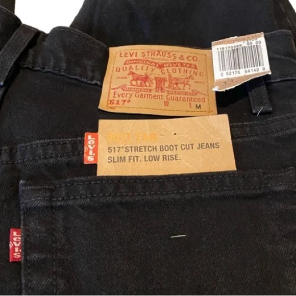 Vintage Levi’s 517 Made in USA Stretch Boot Cut Slim Fit Low Rise Black Jean NWT