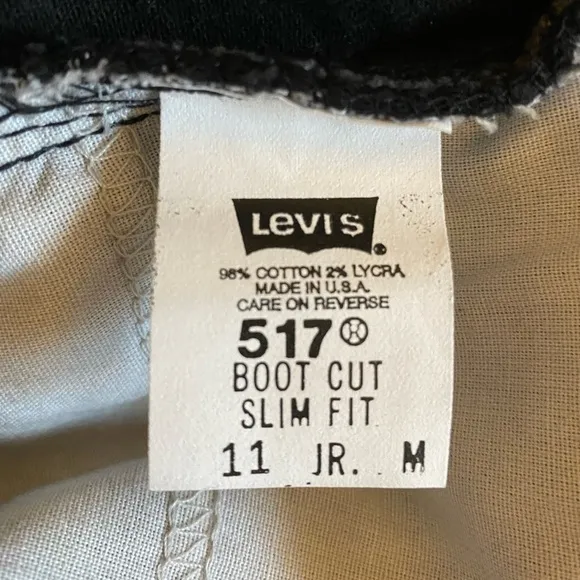 Vintage Levi’s 517 Made in USA Stretch Boot Cut Slim Fit Low Rise Black Jean NWT