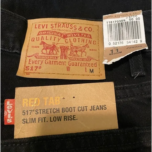 Vintage Levi’s 517 Made in USA Stretch Boot Cut Slim Fit Low Rise Black Jean NWT