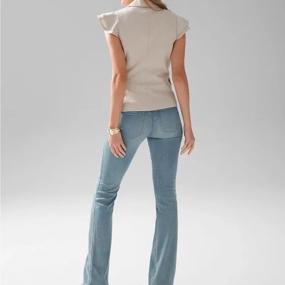 WHBM Vest Neutral tan flutter flounce sleeve studio double breast Relaxed Top 8