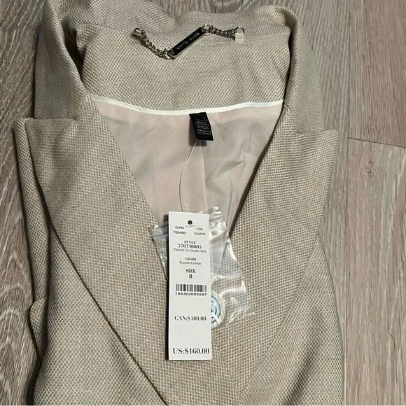 WHBM Vest Neutral tan flutter flounce sleeve studio double breast Relaxed Top 8