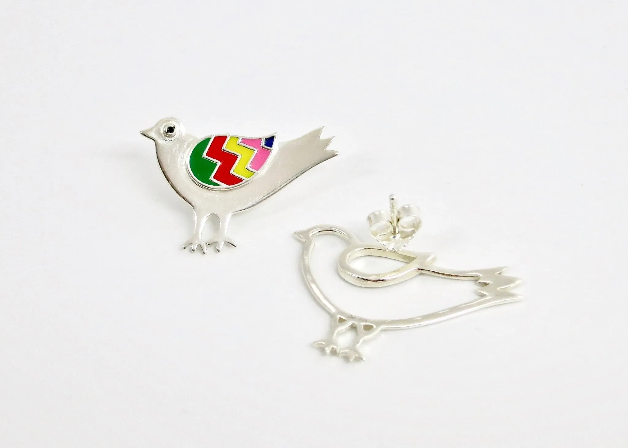 Whimsical, asymmetrical 'paksi' (bird) earrings