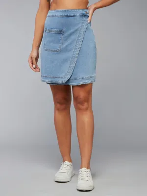 Women's Light Blue High-Rise Above Knee Stretchable Denim Skirt