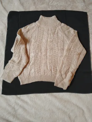 women's sweaters tan braided heavy sweater