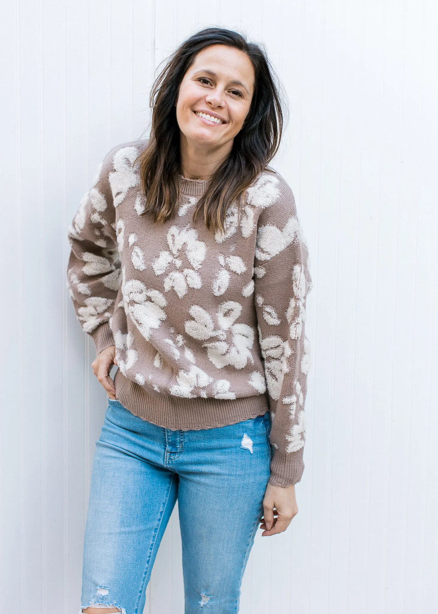 XZ Taupe Rose Bud Sweater