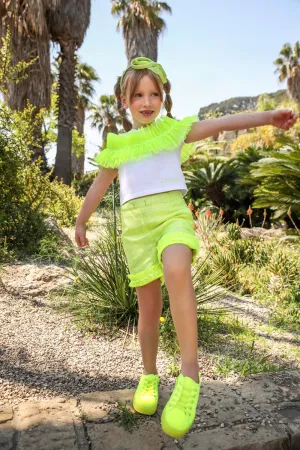 Yellow/green neon and light gold shorts with tulle frills