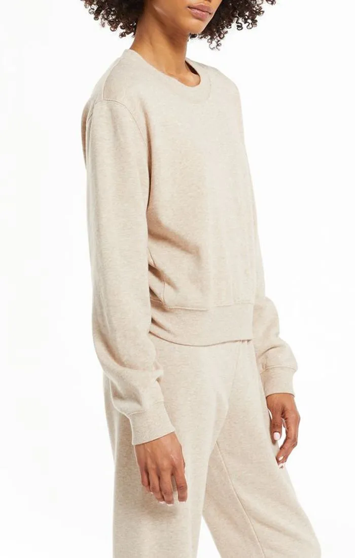 Z Supply Classic Crew Sweatshirt in Heather Latte ZT213285